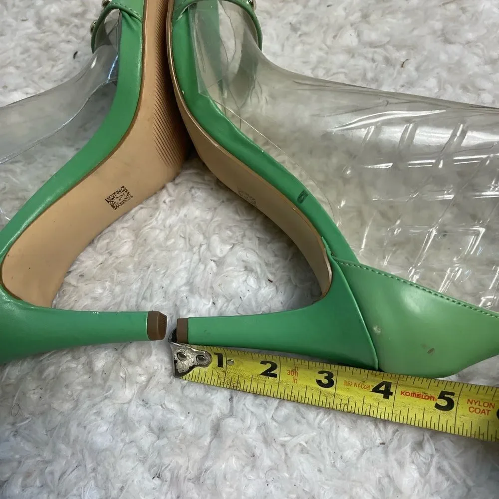Anne Klein Ossana Mint Green Leather Studded strap Sandals Size 7.5M
